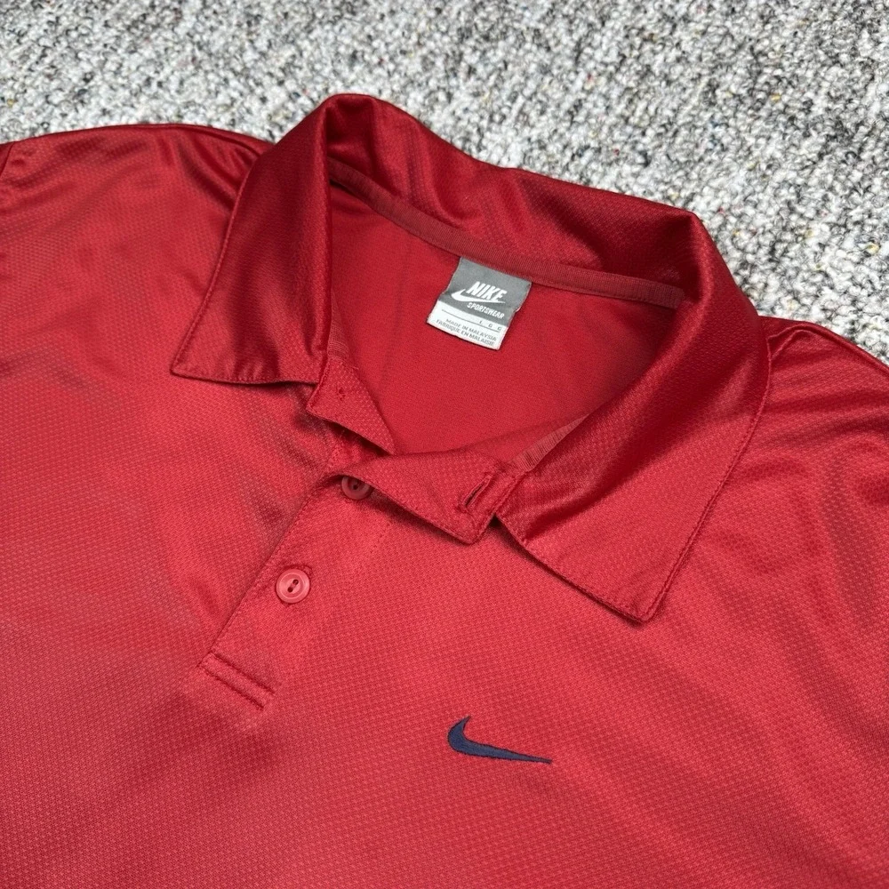 Vintage Nike Polo Shirt Mens Large Silver Tab Short Sleeve Golf Red